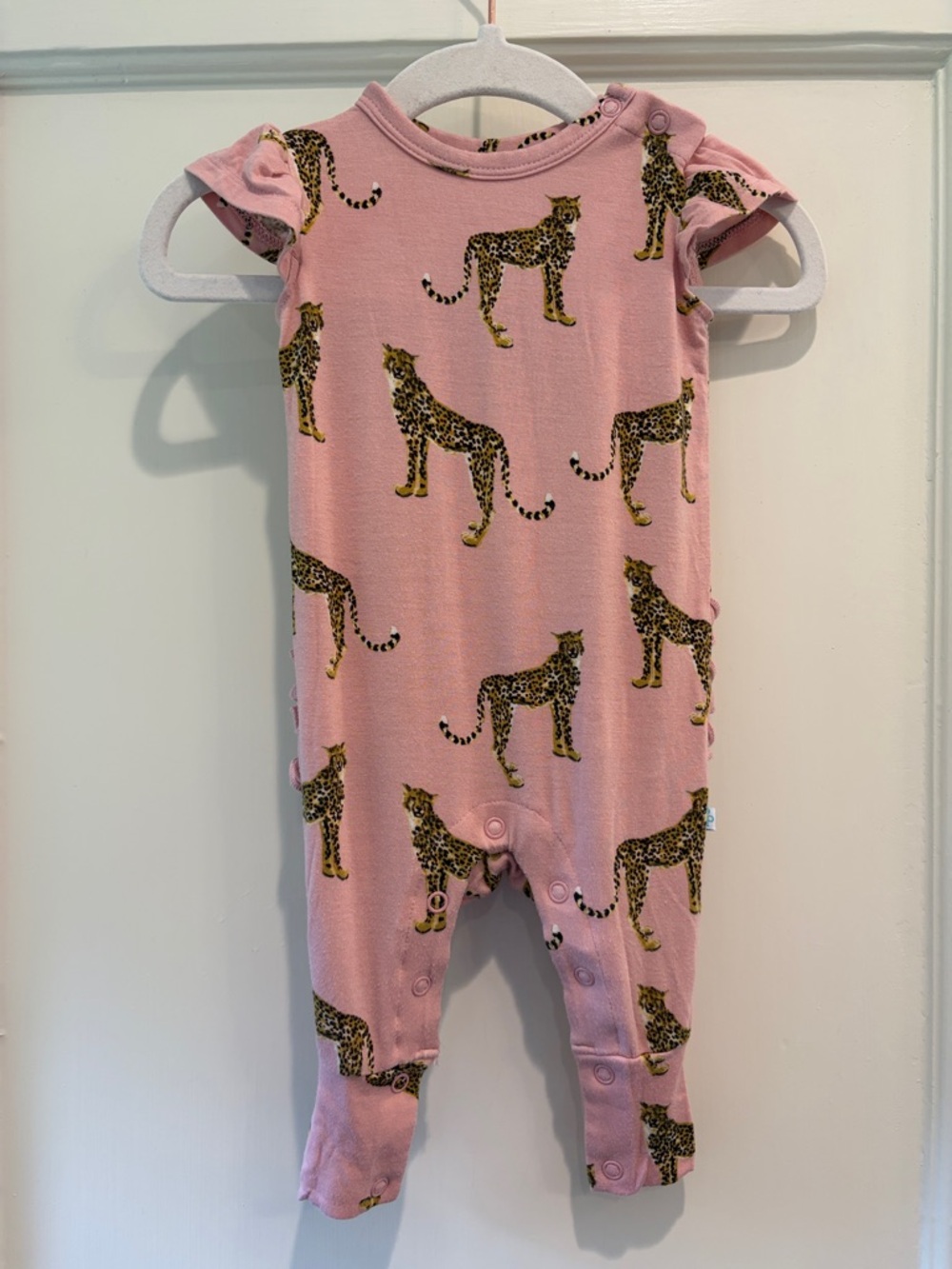 Posh Peanut Ruffled Cap Sleeve Romper Mara Leopard Print Size NB